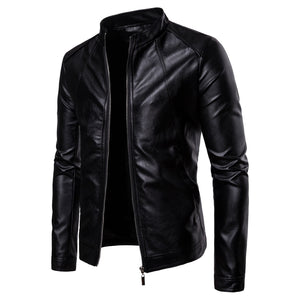 Fall 2020 new collar male locomotive leather fashion pure color washed PU leather jacket