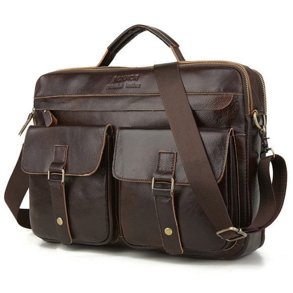 Cowhide Genuine Leather Briefcases Men Business for Documents Handbag Double Layer Zipper Messenger Bags Male Vintage Laptop Bag