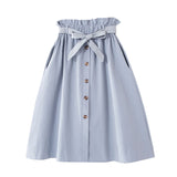 Single-breasted High Waist Cotton Midi Women Skirts With Pocket 2020 Summer Long White Skirt Solid Yellow Skirt Women Jupe Femme