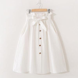 Single-breasted High Waist Cotton Midi Women Skirts With Pocket 2020 Summer Long White Skirt Solid Yellow Skirt Women Jupe Femme