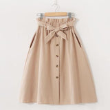 Single-breasted High Waist Cotton Midi Women Skirts With Pocket 2020 Summer Long White Skirt Solid Yellow Skirt Women Jupe Femme