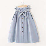 Single-breasted High Waist Cotton Midi Women Skirts With Pocket 2020 Summer Long White Skirt Solid Yellow Skirt Women Jupe Femme