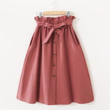 Single-breasted High Waist Cotton Midi Women Skirts With Pocket 2020 Summer Long White Skirt Solid Yellow Skirt Women Jupe Femme