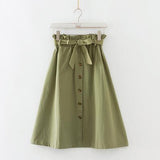 Single-breasted High Waist Cotton Midi Women Skirts With Pocket 2020 Summer Long White Skirt Solid Yellow Skirt Women Jupe Femme