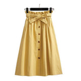 Single-breasted High Waist Cotton Midi Women Skirts With Pocket 2020 Summer Long White Skirt Solid Yellow Skirt Women Jupe Femme