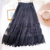 Spring Summer Long Skirt Women Clothing 2020 New Flower Embroidered Lace Mesh Skirts Sweet Pleated Tulle Skirt Faldas Saias