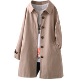 2020 Women Coat Spring Autumn Cotton Long Loose Coat Single-Breasted Outerwear Plus Size Casual Tops Solid Female Trench Coat
