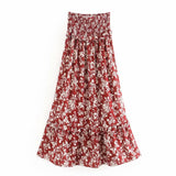 2020 women bohemian tropical red flower print ruffles long skirt faldas mujer ladies high wasit agaric lace chic skirts QUN566