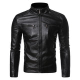 Men's Euramerican Casual Stand Collar Motorcycle Leather Jacket