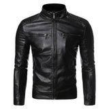 Men's Euramerican Casual Stand Collar Motorcycle Leather Jacket