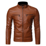 Men's Euramerican Casual Stand Collar Motorcycle Leather Jacket