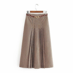 oversized women fashion skirts 2020 autumn geometric print midi skirt casual vintage office with belt ladies long skirts