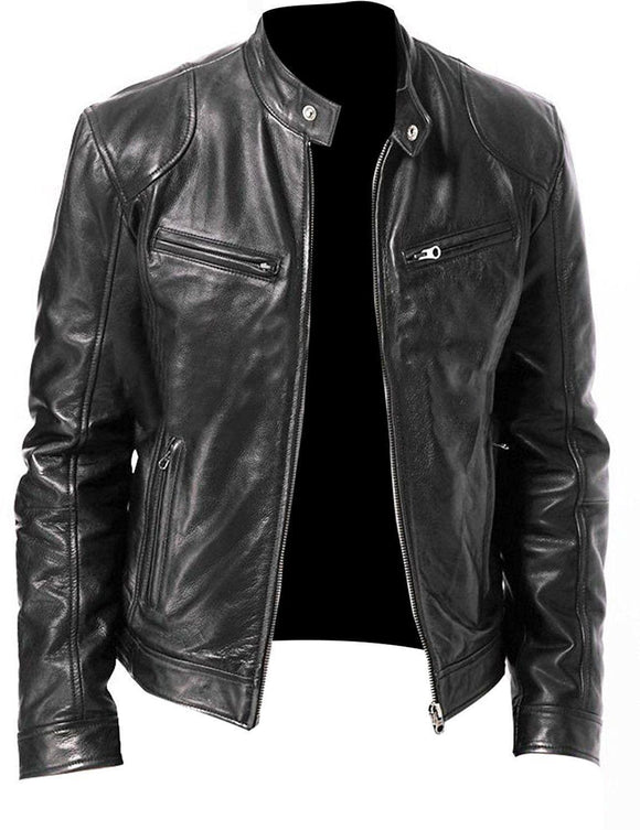 2020 autumn and winter new fashion men's leather jacket black brown male stand-up collar jacket PU leather motorcycle leather ja