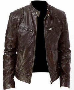 2020 autumn and winter new fashion men's leather jacket black brown male stand-up collar jacket PU leather motorcycle leather ja