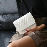2020 PU Leather Women Messenger Bag Plaid Ladies Crossbody Bag Chain Trendy Candy Color Small Flap Shopping Handbag