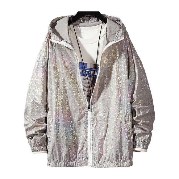 Women Basic Jackets Summer 2020 Colorful Reflective Causal Thin Windbreaker Women Hooded Jackets Coat Zipper Bomber veste femme