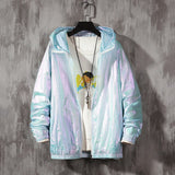 Women Basic Jackets Summer 2020 Colorful Reflective Causal Thin Windbreaker Women Hooded Jackets Coat Zipper Bomber veste femme