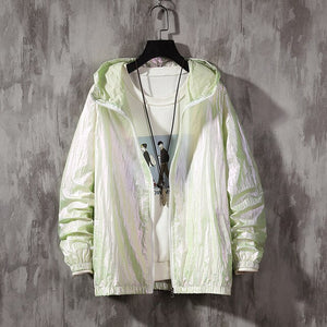 Women Basic Jackets Summer 2020 Colorful Reflective Causal Thin Windbreaker Women Hooded Jackets Coat Zipper Bomber veste femme