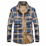 Shirt Men Plaid Flannel Shirts Mens Casual Autumn Winter Spring Thick Warm Fleece Cotton Long Sleeve Shirt 4XL Camisa Masculina