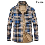 Shirt Men Plaid Flannel Shirts Mens Casual Autumn Winter Spring Thick Warm Fleece Cotton Long Sleeve Shirt 4XL Camisa Masculina