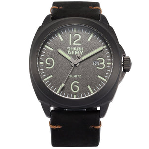 Shark Army Relogio Curren 100m Water Resistant Luminous Paint Black Stainless Steel Leather Strap Military Quartz Watch 2020