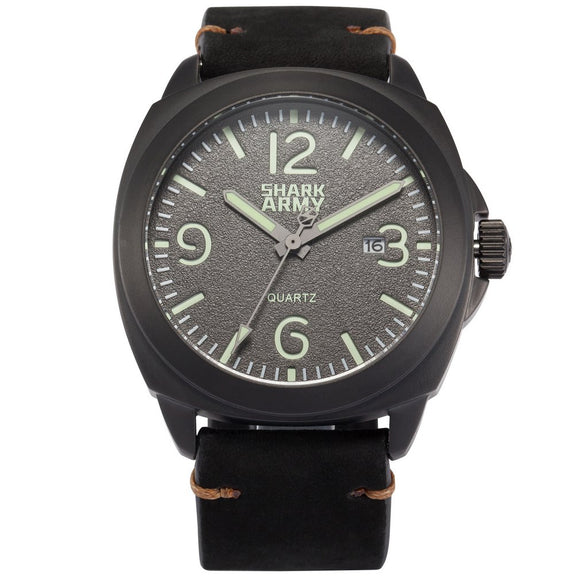 Shark Army Relogio Curren 100m Water Resistant Luminous Paint Black Stainless Steel Leather Strap Military Quartz Watch 2020