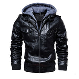 Men's  Autumm Motorcycle Leather Jacket Winter Men's Fashion Casual Hooded Imitation Jacket Men's Warm Leather Jacket