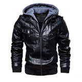 Men's  Autumm Motorcycle Leather Jacket Winter Men's Fashion Casual Hooded Imitation Jacket Men's Warm Leather Jacket