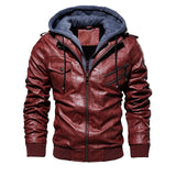Men's  Autumm Motorcycle Leather Jacket Winter Men's Fashion Casual Hooded Imitation Jacket Men's Warm Leather Jacket
