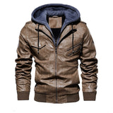 Men's  Autumm Motorcycle Leather Jacket Winter Men's Fashion Casual Hooded Imitation Jacket Men's Warm Leather Jacket