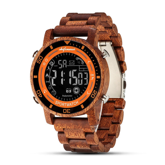 Shifenmei Watches Men 2020 Military Watch LED Digital Wooden Sports Watches Outdoor Male Alarm Clock Wood Wristwatch Male