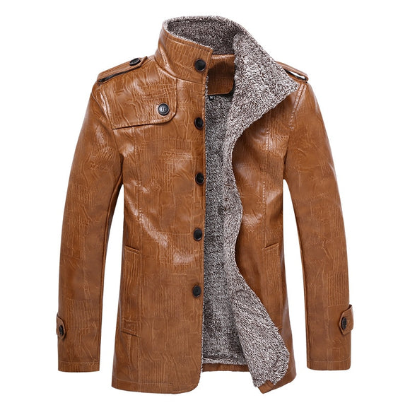 2019 Autumn and Winter new Men's plus velvet PU fur Men's Fashion Casual long section Collar Leather jacket Size M-6XL 7XL 8XL