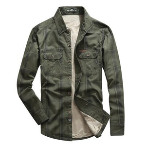 Fleece Plaid Shirt Men Shirts Long Sleeve Thick Warm Mens Shirts Big Size 5XL Cotton Military Casual Shirt Male Camisa Hombre