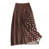 2020 Autumn High Waist Dots Print Knitted Women Winter A-Line Long Skirt Chic Autumn Brown Skirt Faldas Jupe Femme Saia