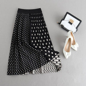 2020 Autumn High Waist Dots Print Knitted Women Winter A-Line Long Skirt Chic Autumn Brown Skirt Faldas Jupe Femme Saia
