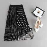 2020 Autumn High Waist Dots Print Knitted Women Winter A-Line Long Skirt Chic Autumn Brown Skirt Faldas Jupe Femme Saia