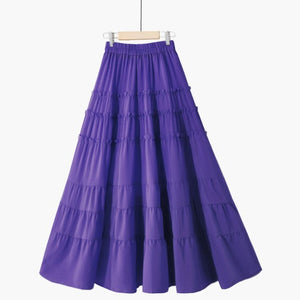 PEONFLY Beautiful Long Maxi Skirt Women Fashion 2020 Summer Korean A Line High Waist Tiered Chiffon Skirt Female Purple Yellow