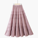 PEONFLY Beautiful Long Maxi Skirt Women Fashion 2020 Summer Korean A Line High Waist Tiered Chiffon Skirt Female Purple Yellow