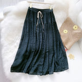 Faldas Mujer Moda 2020 New Summer Cotton Casual Lace Up Woman Skirts Patchwork Solid Pleated Long Skirts for Women Mujer Faldas