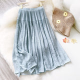 Faldas Mujer Moda 2020 New Summer Cotton Casual Lace Up Woman Skirts Patchwork Solid Pleated Long Skirts for Women Mujer Faldas
