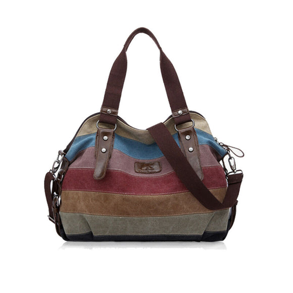 Women's Tote Large-capacity Color Striped Stylish Fashion 2020 Chic Multi-function Laptop Messenger Shoulder Bag Canvas Handbag