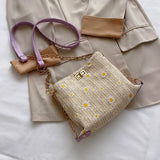 2020 summer sense popular linen bucket messenger bag Korean version of the foreign girl chain shoulder bag