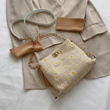 2020 summer sense popular linen bucket messenger bag Korean version of the foreign girl chain shoulder bag