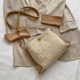 2020 summer sense popular linen bucket messenger bag Korean version of the foreign girl chain shoulder bag