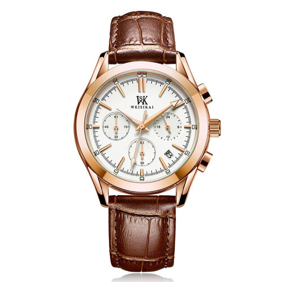 2020 year Quartz watch luxury brown Leather belt Stopwatch Luminous waterproof Men's watch Top brand