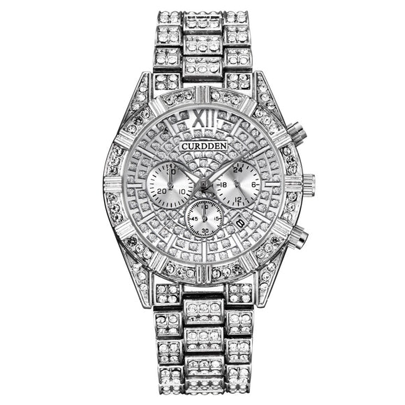 CURDDE Famous Luxury Brand Watches Mens Fashion Date Steel Gold Diamond Business Gifts Quartz Watch Relogio Masculino Ouro 2020