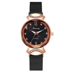 2020 Gold Elegant Ladies Quartz Wristwatches Women Fashion Luxury Diamond Watches Magnetic Mesh Strap Roma Number Female Watch