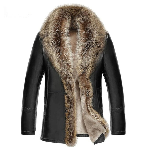 2018 winter new men lambswool leather jacket Genuine leather coats thicken fur animal collar jaqueta masculino plus size M-5XL